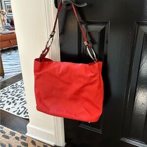 Vintage Zara NWOT Red Vegan Leather Shoulder Bag Silver Ring Accents